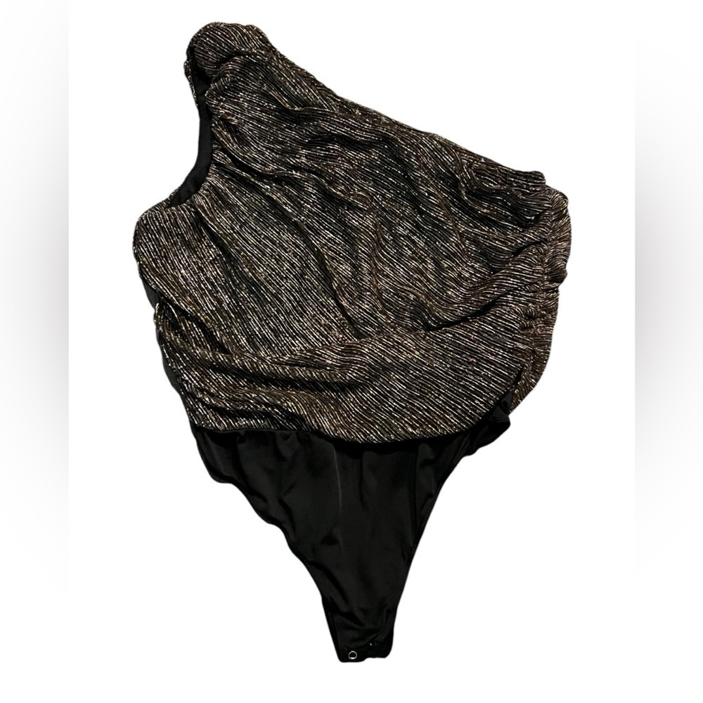 Lulus Black Multi Metallic One-Shoulder Bodysuit - Size Large (10/12)